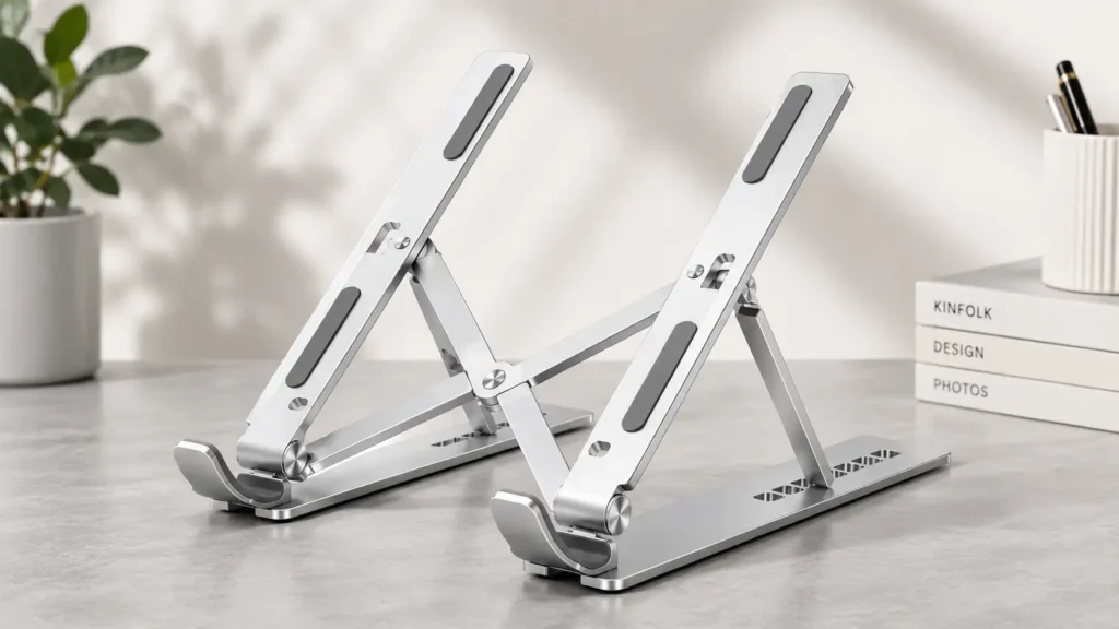 Ergonomic Aluminum Laptop Stand on the table with some books
