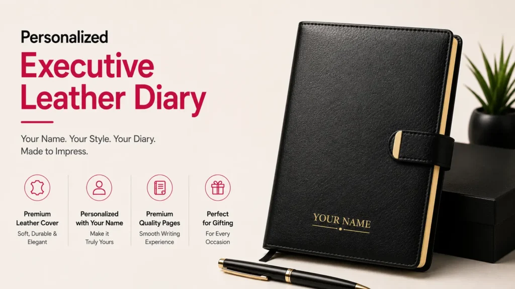 Personalized Executive Leather Diary & Pen Set