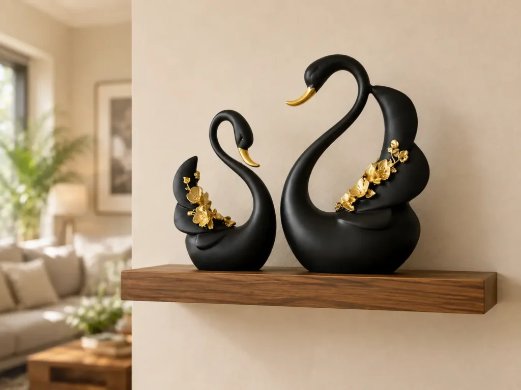 Black swan pair figurine sculpture for home table decoration