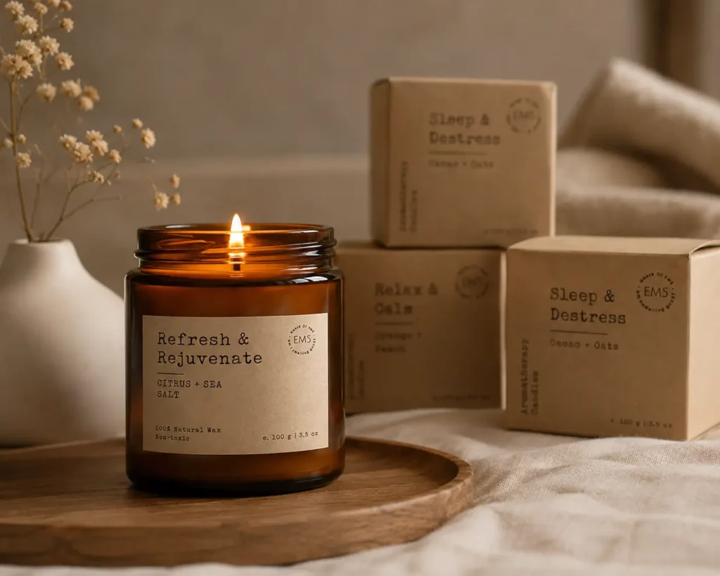 EM5 aromatherapy scented candles set for relaxation and home decor.
