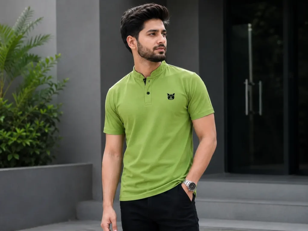 Men's casual polo shirt with Mandarin collar design