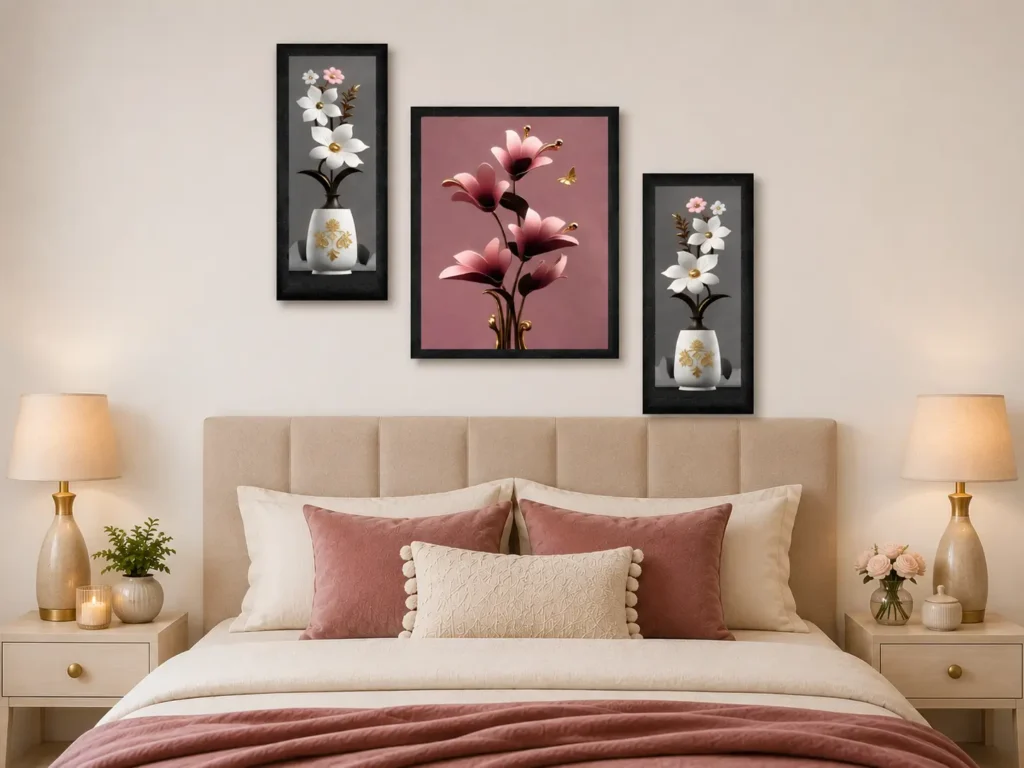 Vibrant flower pot wall painting panel for home decoration