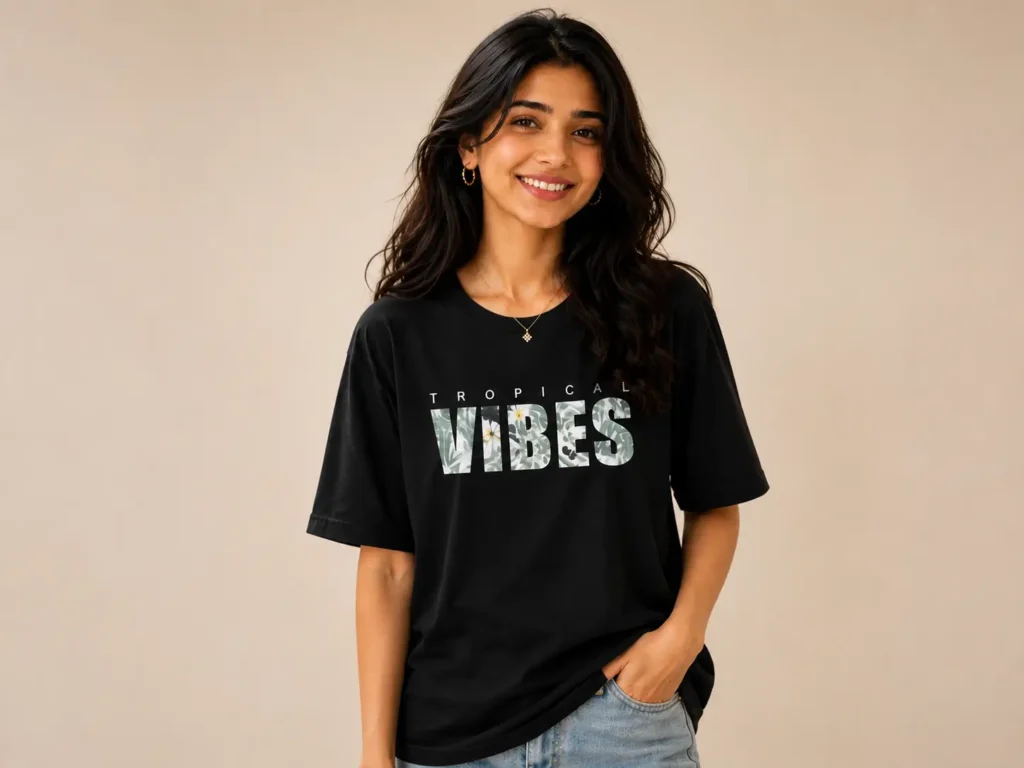 Oversized cotton graphic T-shirt for women.