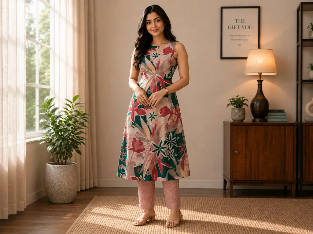 Women elegant sleeveless kurta set for casual and festive wear