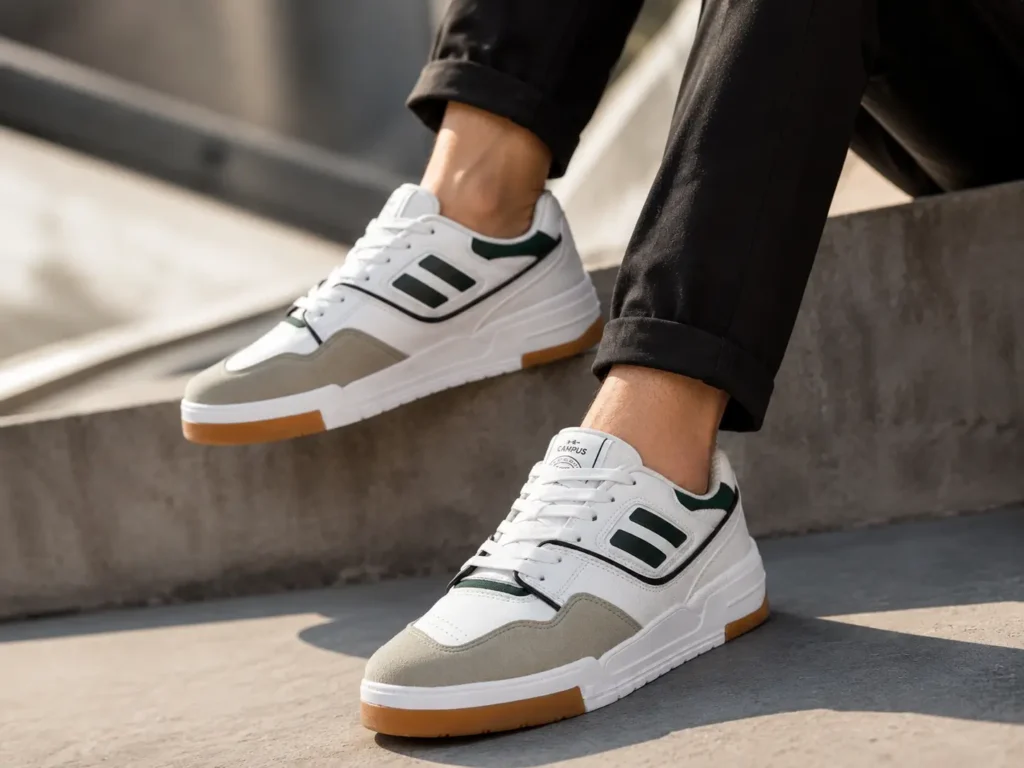 Pair of modern men's low-top casual sneakers on white background