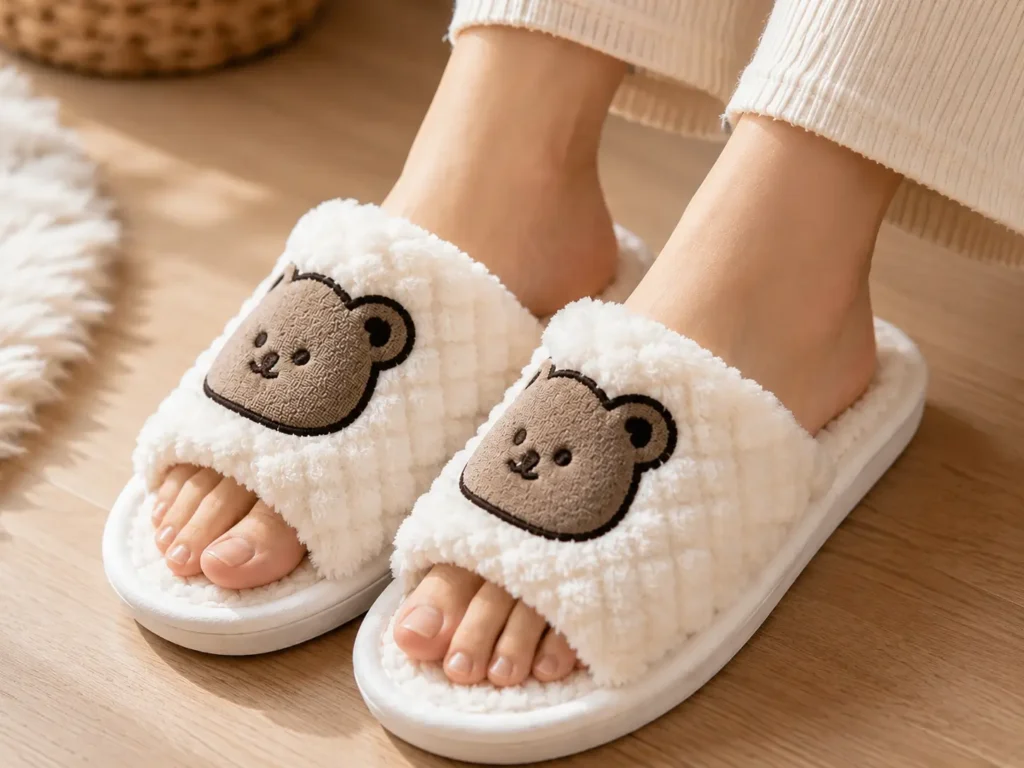 Cozy cartoon design warm indoor plush slippers for women