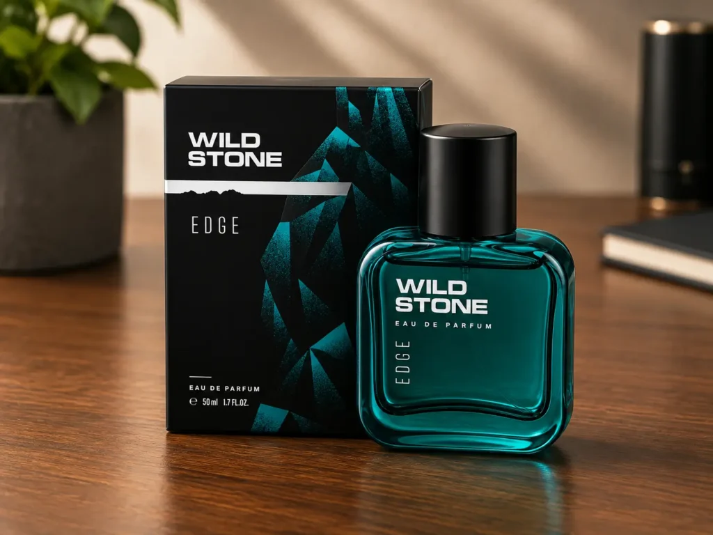 Compact 50 ml glass perfume bottle with woody marine scent notes